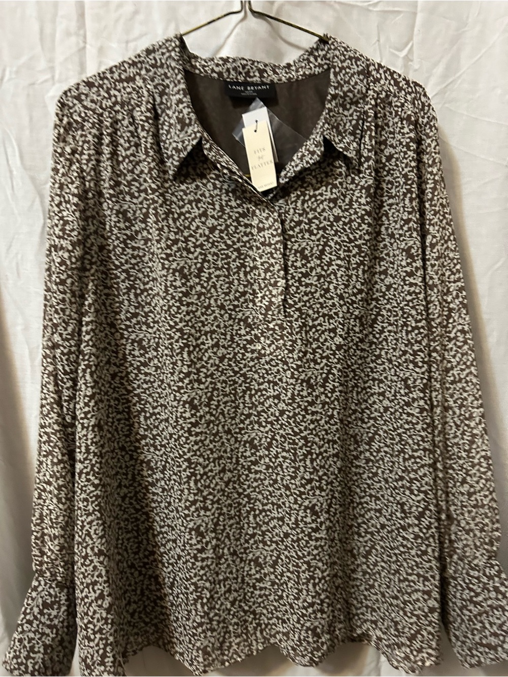 Lane Bryant Brown and Cream Printed Button-Down Shirt